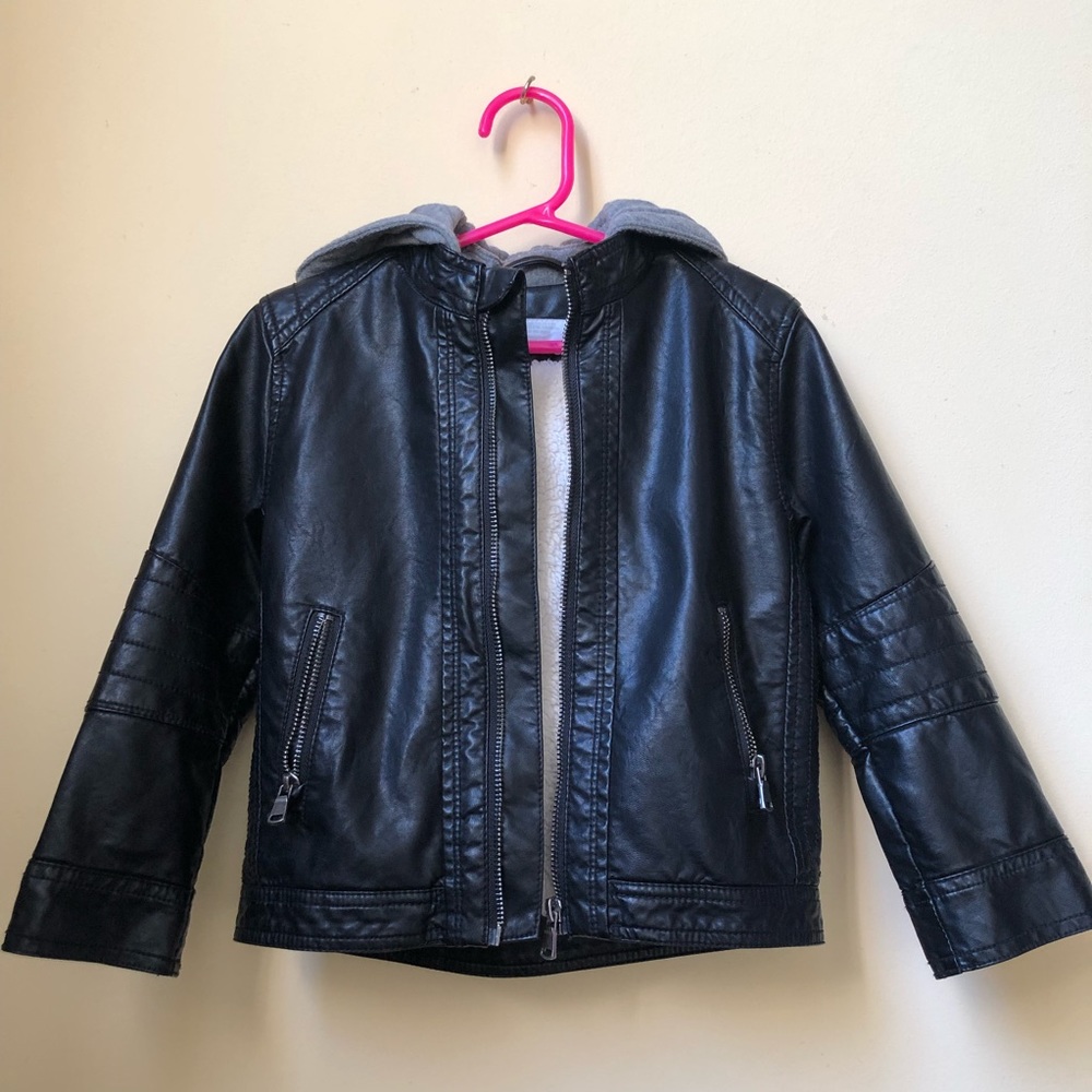H&M Faux Leather Sherpa Hooded Jacket 3-4Y